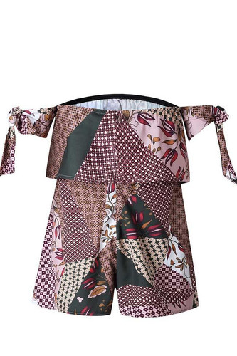 Chicnico Casual Floral Printed Off Shoulder Short Jumpsuit