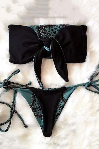 Chicnico Boohoo Printed Tie Bandeau Bikini Set