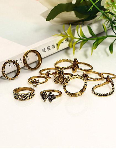 Chicnico Boho Vintage Hollow out Alloy Rings (Set Of 13 )
