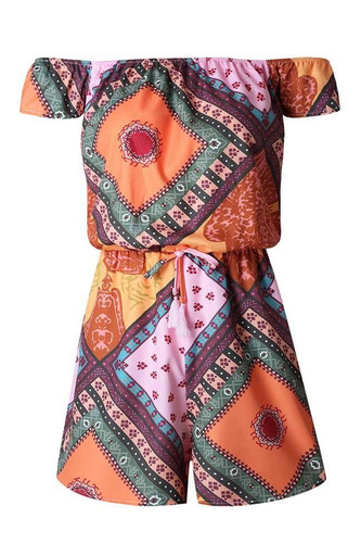 Chicnico Boho Floral Printed Off Shoulder Mini Jumpsuit Chicnico Boho Floral Printed Off Shoulder Mini Jumpsuit