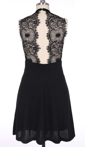 Chicnico Black Halter Tied Open Back A-line Dress