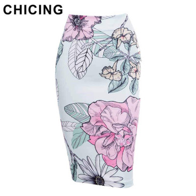 CHICING Women Floral Printed Pencil Wrap Skirt 2018 New Arrival Spring Sexy Stretch High Waist Bodycon Midi Skirt Saias C1804100