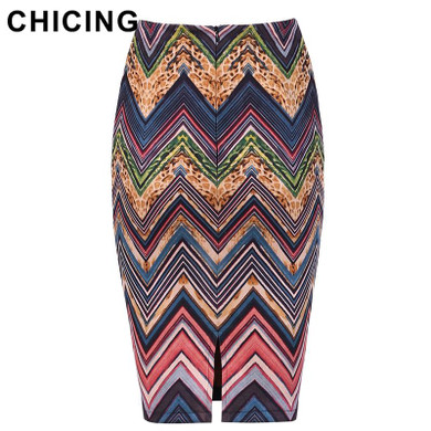 CHICING High Street Women Wave Pattern Suede Midi Pencil Skirt 2017 Autumn Winter Stretch Empire Ladies Sexy Skirt Saia A1707061
