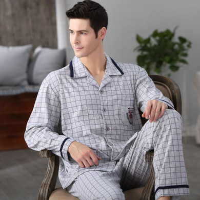 CherLemon Autumn Men Pajama Sets Breathable Cotton Long-Sleeve Male Pyjamas Sleepwear Plus Size M-4XL Pajamas Soft Homewear