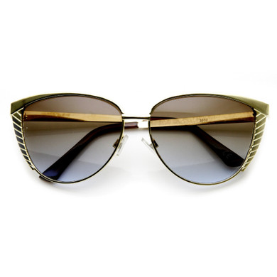 Trendy Womens Oversize Metal Engraved Cat Eye Sunglasses 9326