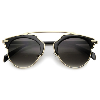 Trendy High Fashion Metal Trim Horned Rim Sunglasses