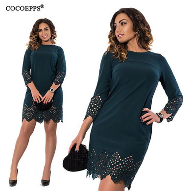 COCOEPPS Women Large Size Dress 2017 Plus Size Ladies O Neck Three Quarter Summer Short Dresses with Zipper Vestidos Femininos