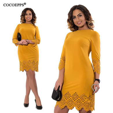 COCOEPPS Women Large Size Dress 2018 Plus Size Ladies O Neck Three Quarter Autumn Short Dresses with Zipper Vestidos Femininos