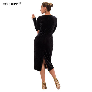 COCOEPPS 5XL 6XL Winter Women Velvet Dresses 2017 Big Size Long Sleeve Bodycon Dress Plus Size Split Elegant Female Vestidos
