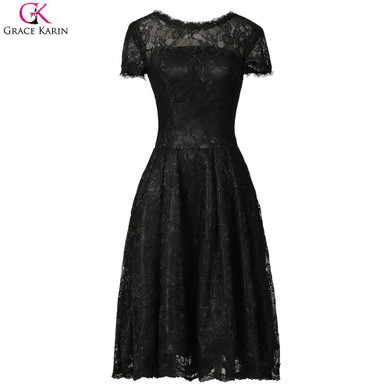 Cocktail Dresses Grace Karin Elegant A Line Black Lace Cocktail Dress Party Short Sleeve Mother of the Bride Dress 2017