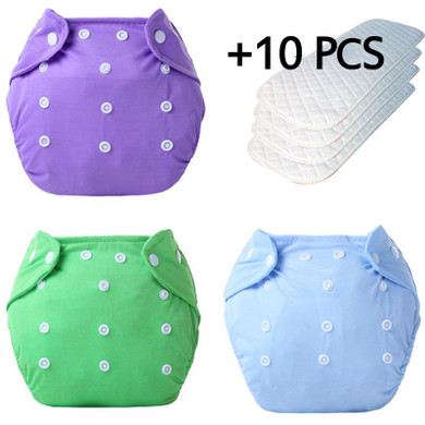 3+10 pcs Baby newborn diapers Reusable nappies Training pant Adjustable size Children Washable diapers inserts 3 Layers