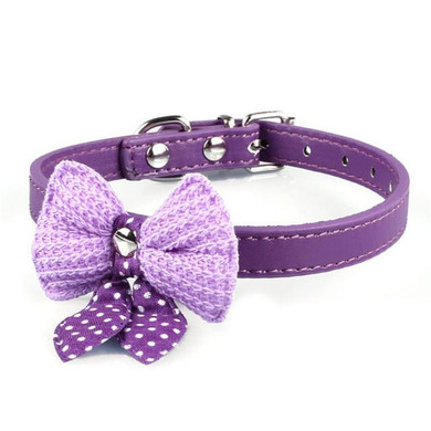 3 Sizes Dog Puppy Pet Collars Necklace Adjustable PU Leather  Cute Knit Bowknot 5 Colors  jan13