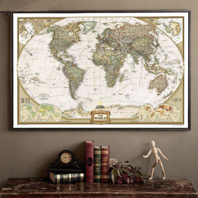 Rushed Sticker Classic World Map English For Retro Kraft Paper Poster Decorative Painting Core 72.5x47.5 CM Vintage Wall Sticker
