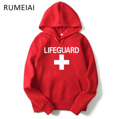 RUMEIAI 2017 autumn winter Men Hoodie Sweatshirt Fashion Print Lifeguard Hoodies Mens Casual Pullover Red Life Guard Hoodies