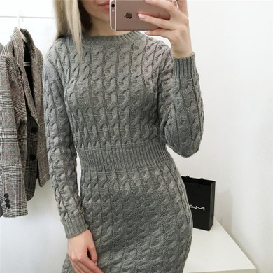 RUGOD New Year Red Twisted Knitted Sweater Dress Women O Neck Long Sleeve Bodycon Dress Female Winter Warm Knitwear Vestidos