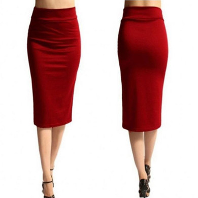 New Ladies Office Stretch Bodycon Midi Skirt Women Pencil Skirt Female High Waist Mid-Calf Jersey Skirt Puls Size XL IU801944