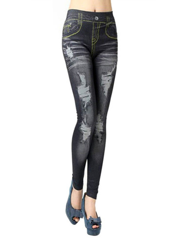 New Korean Fashion Fashion Slim False Hole Imitation Jeans Fitness Leggings Women Leggings