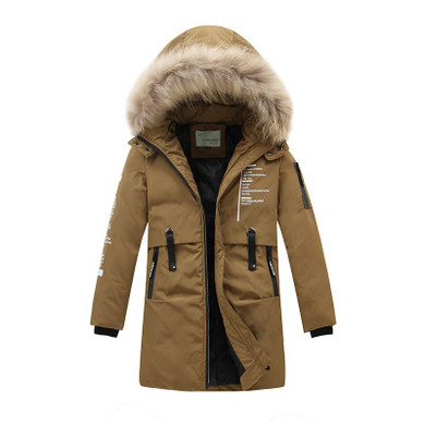 New Kids Boy Children Down Jackets Long Thicken Warm Winter Jacket Big Fur Collar Hooded Jacket Coat