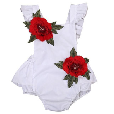 Ruffles Rose Baby Clothes Newborn Baby Girl Flower Backless Jumpsuit Bodysuit Sunsuit 0-24M