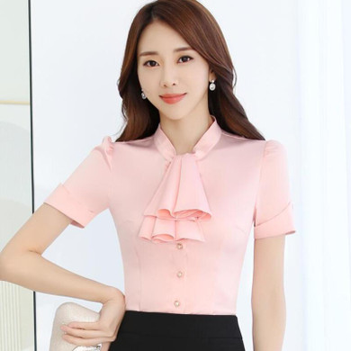 Ruffles Collar Casual Women Blouse Female Elegant Pink Slim Fit Shirt Ladies Tops Office Ladies OL New Style Fashion Work wear