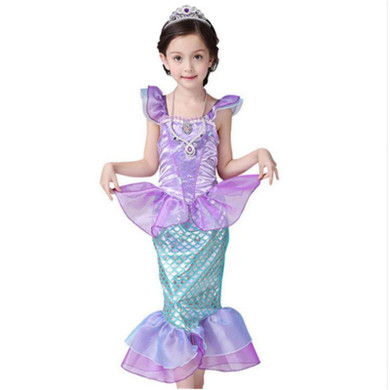 Rubu New Girls Mermaid Dresses with Pearl Children Halloween Little Mermaid Ariel Cosplay Costumes for Kids Carnival Party Dress