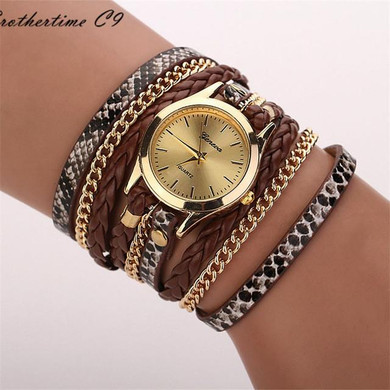 Relojes Mujer 2016 Leather Braided Wrap Bracelet Watches Women's Fashion Leopard Strap Quartz Wrist Watch Clock Relogio Feminino