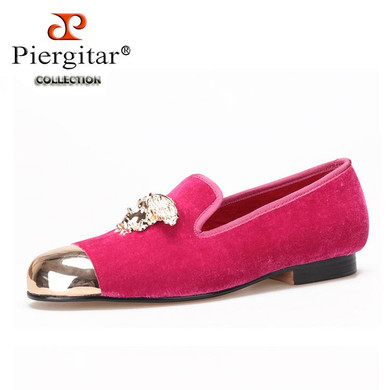 Fashion Handmade Medusa Top and Metal Toe Men Velvet Dress shoes Men Luxurious Prom and Banquet Loafers Plus Size Men's Flats