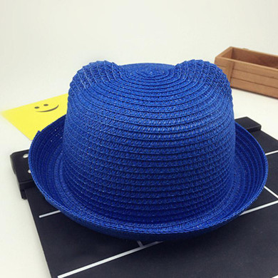 Fashion Girls Boys Straw Hats Summer Baby Sun Hat Lovely Children Solid Floppy Cat Ears Decor Cap JL