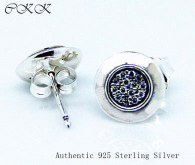 Signature Earrings Authentic 925 Sterling Silver with Clear Cz Stud Earrings for Women Fine Jewelry Free shipping PFE009