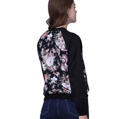 SIF Women Fashion Stand Collar Long Sleeve Zipper Floral Printed Bomber Jacket Autumn New Girls Basic Coat Outerwear HOT GIFT