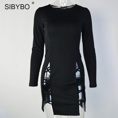 Sibybo Hollow Out Bandage Summer Dress 2017 Elegant Long Sleeve Short Mini Vestidos Women Sexy Lace Up Bodycon Party Dresses Sibybo Hollow Out Bandage Summer Dress 2017 Elegant Long Sleeve Short Mini Vestidos Women Sexy Lace Up Bodycon Party Dresses