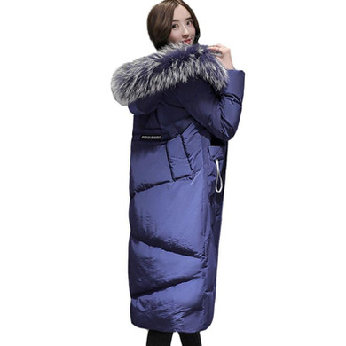 High Quality Zipper Hooded Long Jacket Fur Collar Winter Down Coats Female Thick Warm White Duck Down Coats Women Coats SHZ42