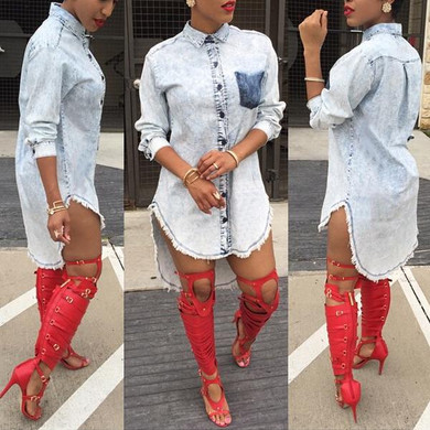 High Quality Women's Blouses Jeans Shirt 2016 Spring Denim Shirts Pockets Top Women's Clothing Large Size Clubwear Jeanswear