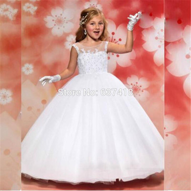 First Communion Dresses for Girls Children Flower Girl Dresses with Lace Appliques and Sequins Beads Girls Pageant Dresses