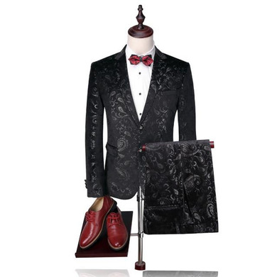 Fire Kirin Men Suit 2017 Luxury Tuxedo Wedding Suits For Men Slim Fit Velvet Tuxedo Jacket 4XL Fashion Printed Floral Suit Q302
