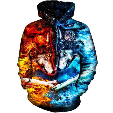 Fire and Ice Wolf Hoodies Men 3D Graphic Pullover Sweatshirt Hoodie 2017 Sportswear Tracksuit Men Casual Hoodie 4XL Dropship