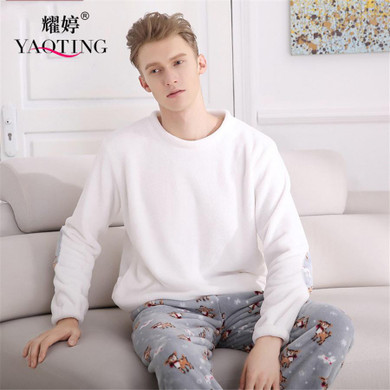 COCKCON Autumn and winter men thickening flannel hot sleepwear male cartoon coral fleece long-sleeve lounge set WHL102