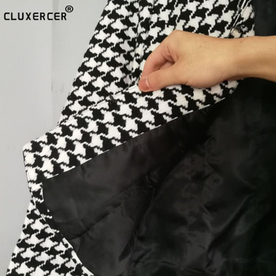 CLUXERCER Brand black and white plaid blazer women plaid suit jackets tweed jackets outwear women tweed blazers fenimino