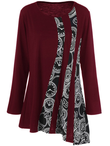 Gamiss Plus Size 5XL Printed Asymmetric Tunic T-Shirt Women Autumn 2017 Long Sleeve Asymmetrical Tops Tees Black T Shirt