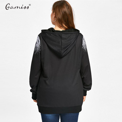Gamiss Black Halloween Sweatshirt And Hoodies Women Skull Printed Long Sleeve Streetwear Tracksuit Autumn Sudadera Mujer