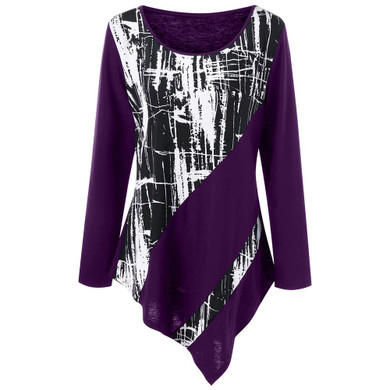 Gamiss 2018 Spring Plus Size Monochrome Asymmetric Tunic T-Shirt Women Casual Big Size Long Sleeve Tee Oversized T Shirt 5XL