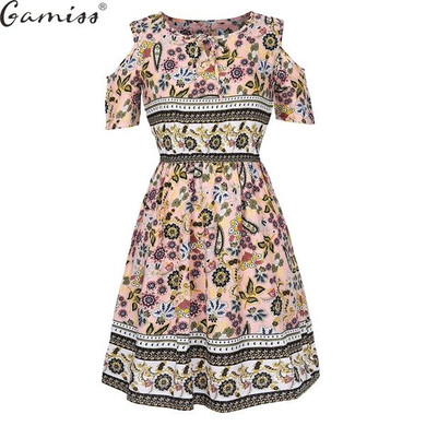 gamiss 2017 5XL Summer plus size dress print dress series women cotton plus size strapless high waist short sleeve ladies dress