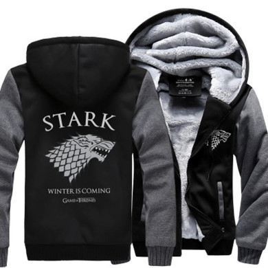 Game of Thrones Men Sweatshirts House Stark hoodies 2016 winter warm fleece thicken Winter Is Coming print men hoodie Zip Up