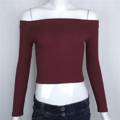 Gagaopt 2018 4 Colors Slash Neck Sweaters Sexy Off the Shoulder Short Pullovers Knitted Crop Top Solid Women Blouse Blusa Sueter