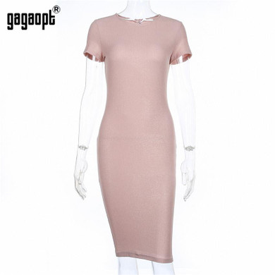 Gagaopt 2017 Summer Women Dresses Pink Knee-Length Skinny Office Dress Short Sleeve Bandage Robes Bodycon Vestidos Pencil Dress