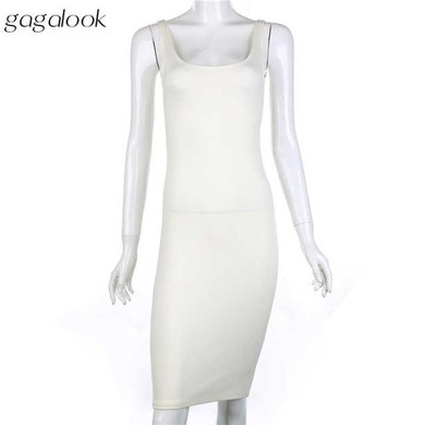 Gagalook 2016 Brand Summer Dress Women White Red Robe Sexy Beach Bodycon Spaghetti Strap Midi Party Dress Vestidos D-12291501J