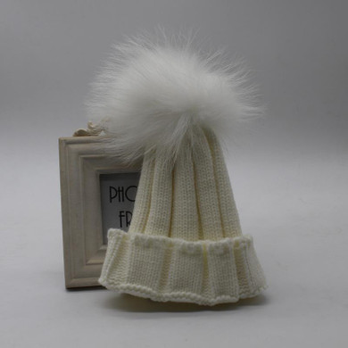 FURANDOWN Kids Winter Beanie Hats Baby Girls Boys Colorful Fur Pompom Hat Knitted Cap For Children