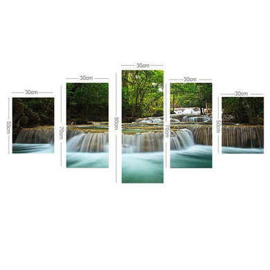 Unframed 5 Panel Forest Waterfall Canvas Oil Painting Wall Art HD Print Spray Painting Picture Set Canvas Art Home Decoration