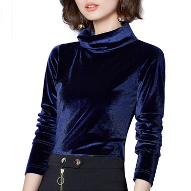 Turtleneck Velvet Tops Women Long Sleeve T Shirts Solid Color 2018 spring Autumn Velour T-Shirts Women Basic Shirt