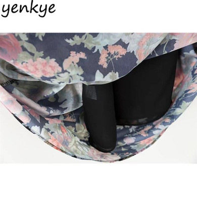 Vintage Women Floral Printed Midi Dress Long Sleeve Elastic Waist 2pcs Chiffon Casual Dresses Autumn vestidos XDWM797